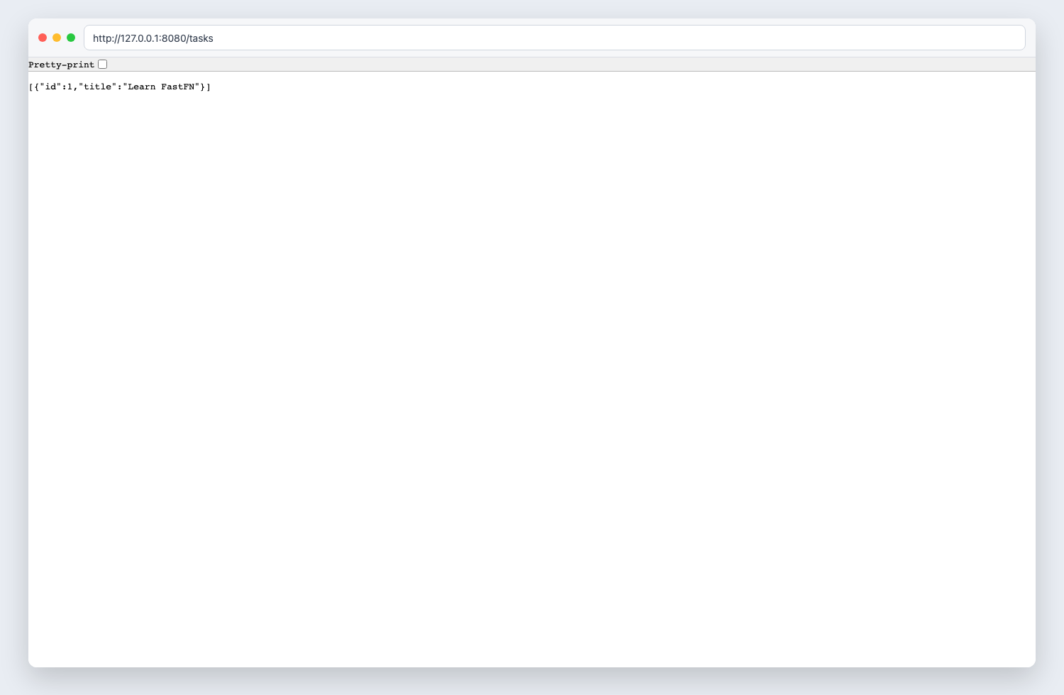 Browser showing JSON response at /tasks